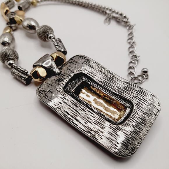 Chico’s Two-Tone Statement Pendant Necklace 20" Bold Mixed Metal Design - Picture 9 of 9